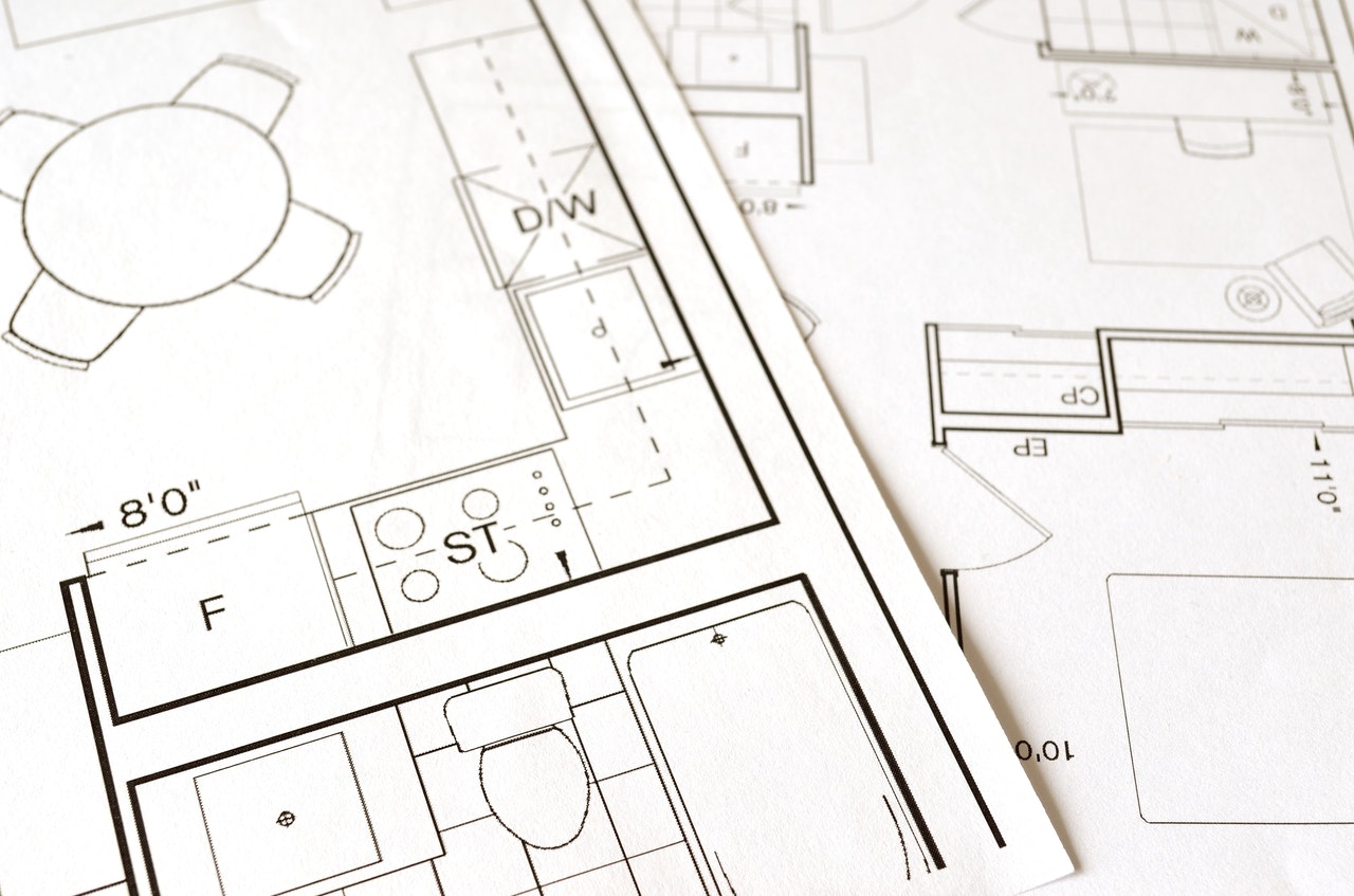 Photo showing blueprint plans of restaurant